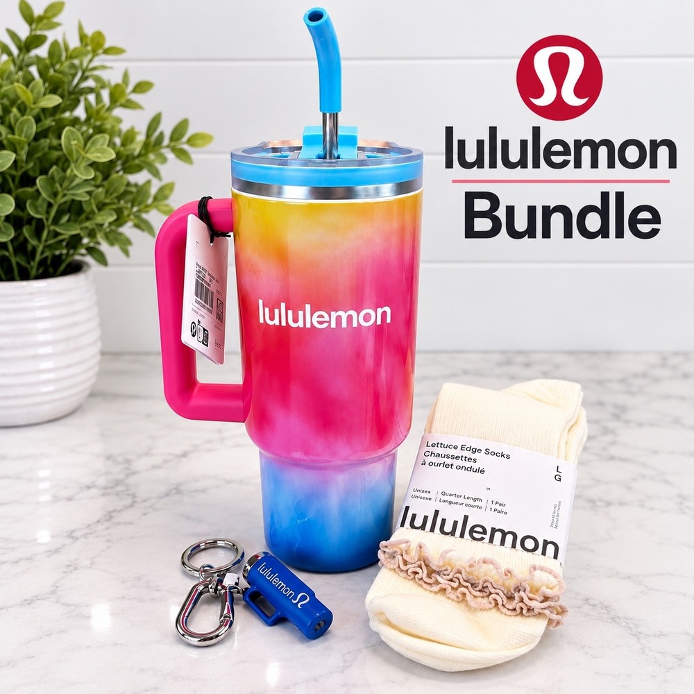 Lululemon 40oz Tumbler Mini Keychain Lettuce Edge Socks Bundle NWT